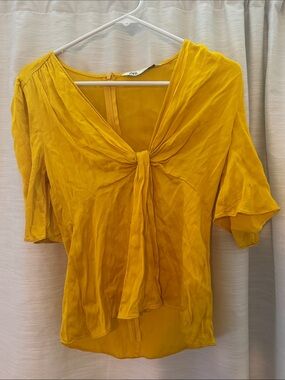 Zara Mustard Yellow Tie-Front Blouse - Medium
